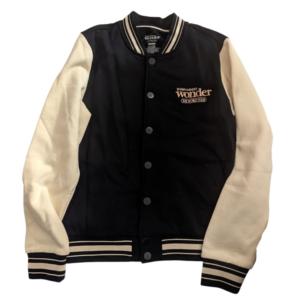 Wonder Two-Tone Black and Cream Varsity Bomber Jacket